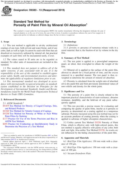 ASTM D6583-13(2019) - Standard Test Method for Porosity of Paint Film ...