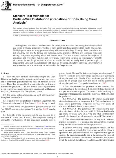 ASTM D6913-04(2009) - Standard Test Methods for Particle-Size