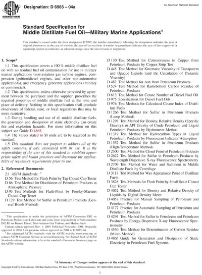 ASTM D6985-04a - Standard Specification for Middle Distillate Fuel Oil ...