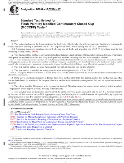 ASTM D7094-17 Red - Standard Test Method for Flash Point by Modified  Continuously Closed Cup (MCCCFP) Tester (Standard + Redline PDF Bundle)