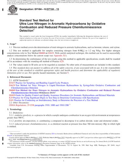 ASTM D7184-15 Red - Standard Test Method for Ultra Low Nitrogen in ...