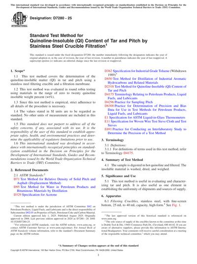 D7280 ASTM D7280-25 - Standard Test Method for Quinoline-Insoluble (QI ...