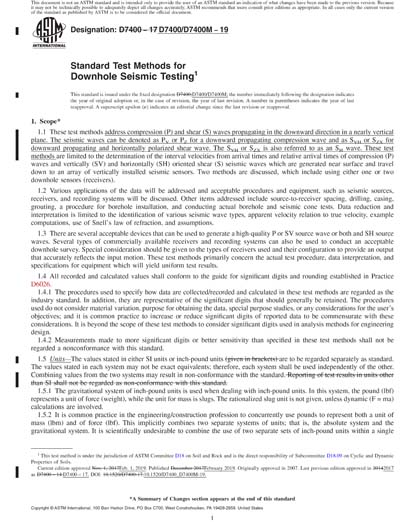 ASTM D7400/D7400M-19 Red - Standard Test Methods for Downhole Seismic ...