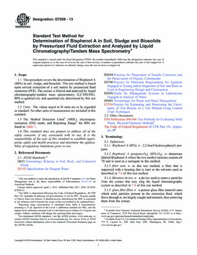 ASTM D7858-13 - Standard Test Method for Determination of Bisphenol A ...