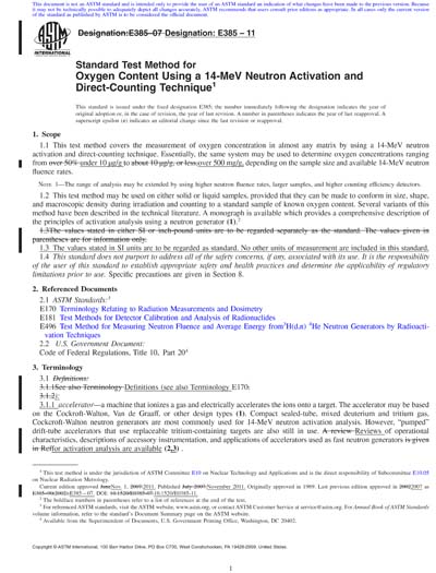 ASTM E385-11 Red - Standard Test Method for Oxygen Content Using a 14 ...