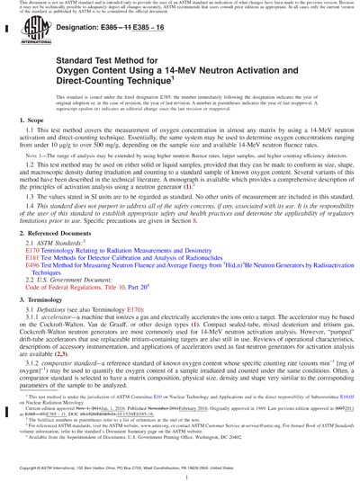 ASTM E385-16 Red - Standard Test Method for Oxygen Content Using a 14 ...