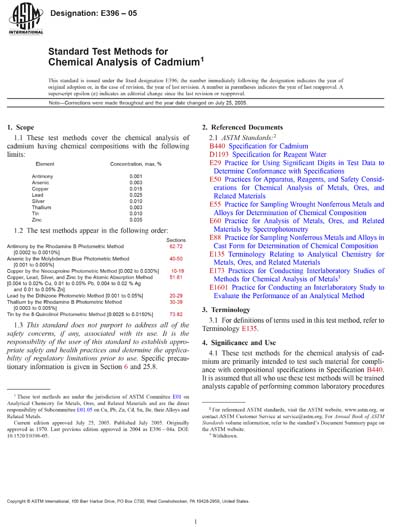 Test Method E336 ASTM E396-05 - Standard Test Methods for Chemical Analysis of Cadmium