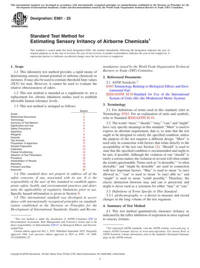 ASTM E981-25 - Standard Test Method for Estimating Sensory Irritancy of ...