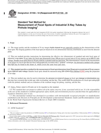 ASTM E1165-20 Red - Standard Test Method for Measurement of Focal Spots ...