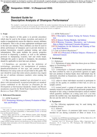 ASTM E2082-12(2020) - Standard Guide for Descriptive Analysis of Shampoo  Performance