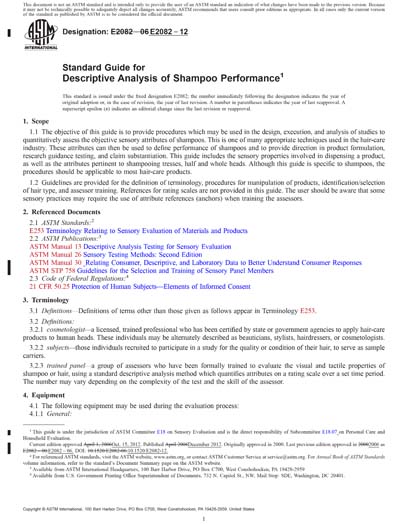 ASTM E2082-12 Red - Standard Guide for Descriptive Analysis of Shampoo  Performance (Standard + Redline PDF Bundle)