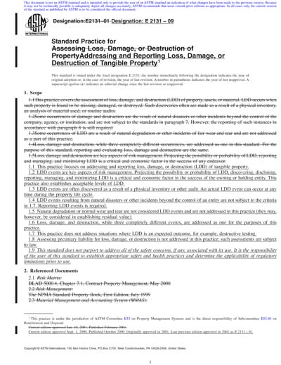 ASTM E2131-09 Red - Standard Practice For Addressing and Reporting Loss ...