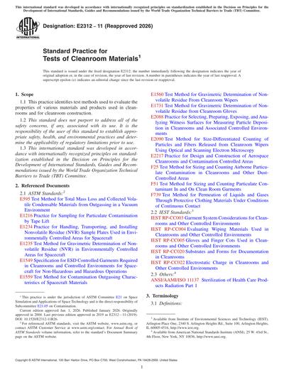 ASTM E2312-11(2026) - Standard Practice for Tests of Cleanroom Materials