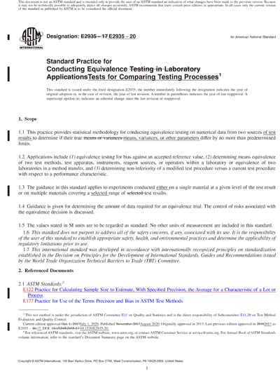 ASTM E2935-20 Red - Standard Practice for Conducting Equivalence Tests ...