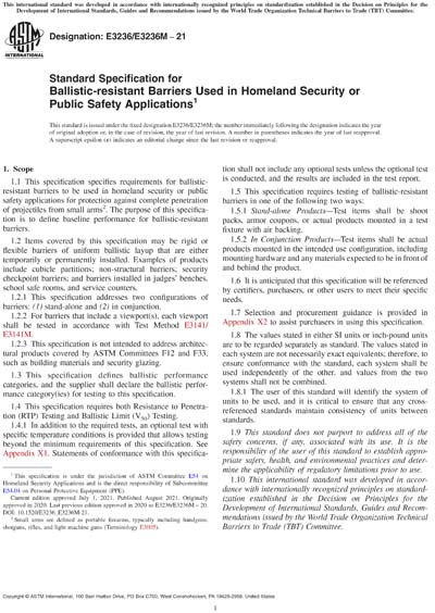 ASTM E3236 E3236M 21 Standard Specification For Ballistic resistant Barriers Used In Homeland 