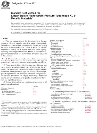 ASTM E399 06e1 Standard Test Method For Linear Elastic Plane Strain Fracture Toughness K Ic Of 