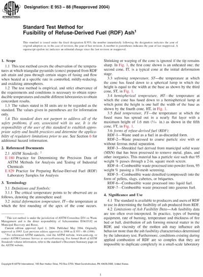 ASTM E953-88(2004) - Standard Test Method for Fusibility of Refuse ...