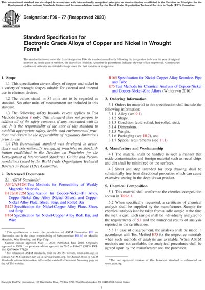 ASTM F96-77(2020) - Standard Specification for Electronic Grade Alloys ...