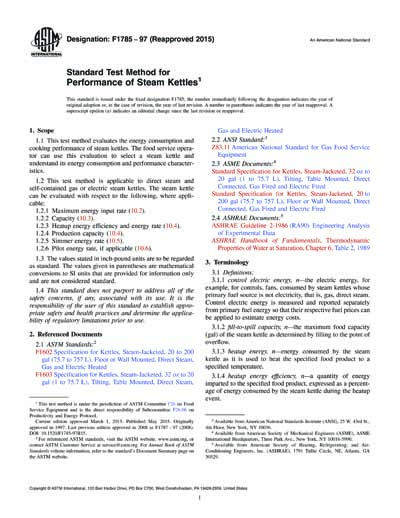 ASTM F1785-97(2015) - Standard Test Method for Performance of Steam Kettles