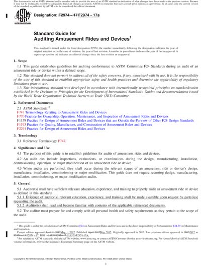 ASTM F2974 17a Red Standard Guide For Auditing Amusement Rides And 
