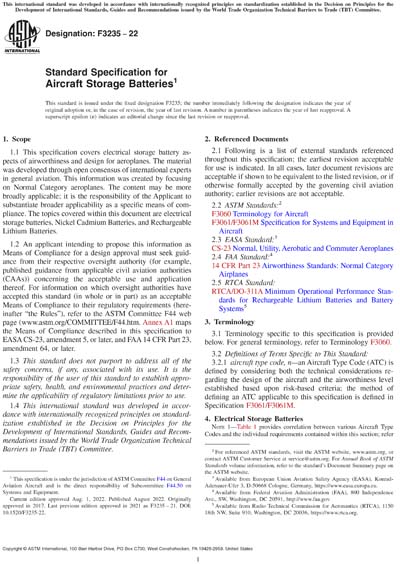ASTM F3235 22 Standard Specification For Aircraft Storage Batteries