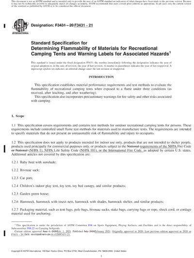 ASTM F3431-21 Red - Standard Specification for Determining Flammability ...