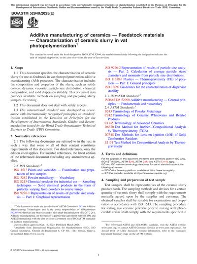 ASTM ISO/ASTM52940-25 - Additive manufacturing of ceramics — Feedstock ...
