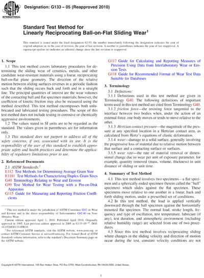 ASTM G133-05(2010) - Standard Test Method for Linearly Reciprocating ...