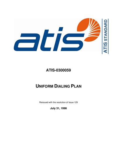 ATIS-0300059(1998-07) - Uniform Dialing Plan