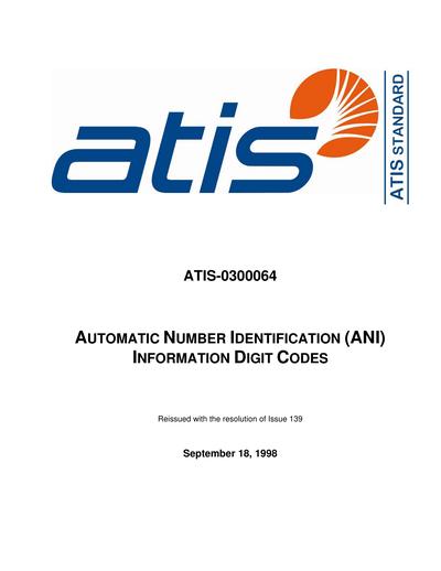 ATIS-0300064(1998-09) - Automatic Number Identification (ANI ...