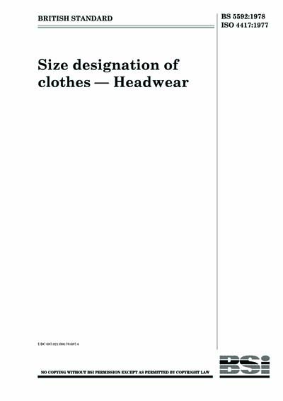 BS 5592:1978 - Size designation of clothes - headwear (British Standard)