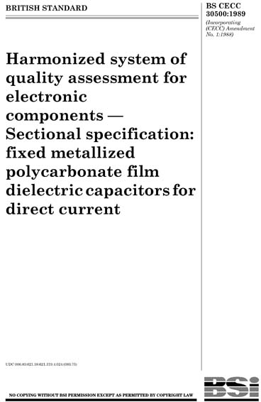 Cecc Component Summary BS CECC 30500:1989 - Harmonized system of quality assessment for ...