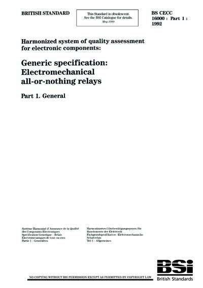 Cecc Component Summary BS CECC 16000-1:1992 - Harmonized system of quality assessment for ...