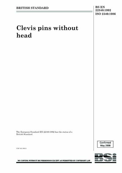 BS EN 22340:1992 - Clevis pins without head (British Standard)