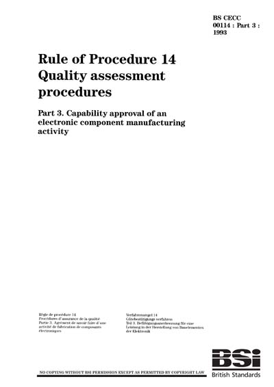Cecc Component Summary BS CECC 00114-3:1993 - Rule of procedure 14. Quality assessment ...