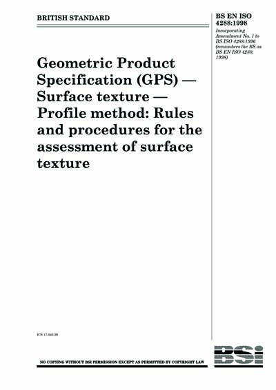 BS EN ISO 4288:1998 - Geometric product specification (GPS). Surface ...