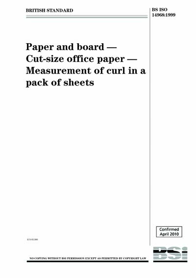 BS ISO 14968:1999 - Paper and board. Cut-size office paper. Measurement ...