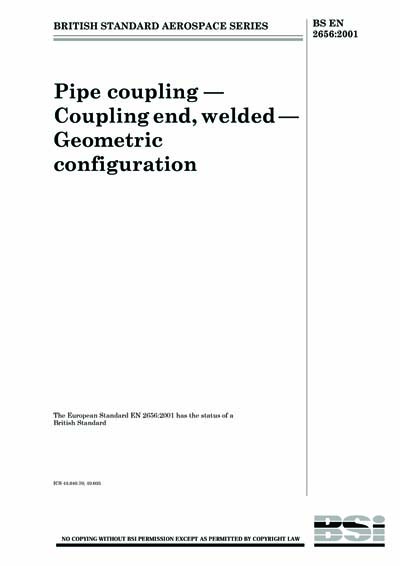 BS EN 2656:2001 - Aerospace series. Pipe coupling. Coupling end, welded ...