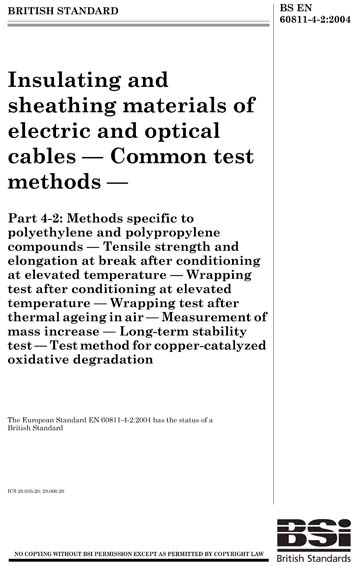 Bs En 4 2 04 Insulating And Sheathing Materials Of Electric And Optical Cables Common Test Methods Methods Specific To Polyethylene And Polypropylene Compounds Tensile Strength And Elongation At Break After Conditioning At