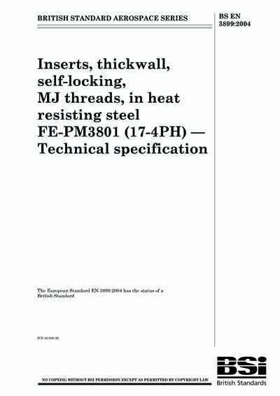 BS EN 3899:2004 - Aerospace series. Inserts, thickwall, self-locking ...