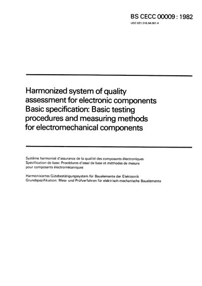 Cecc Component Summary BS CECC 00009:1982 - Harmonized system of quality assessment for ...