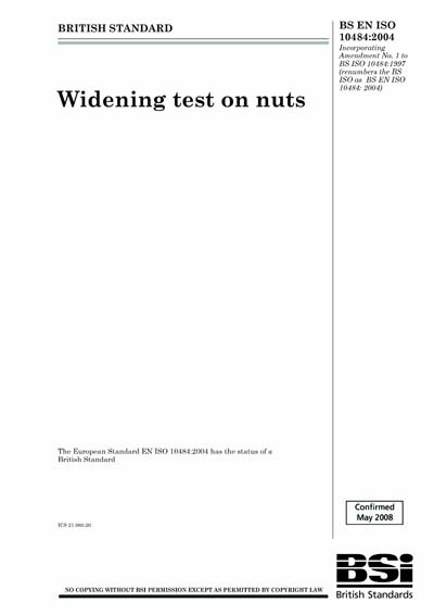 BS EN ISO 10484 2004 Widening Test On Nuts British Standard 