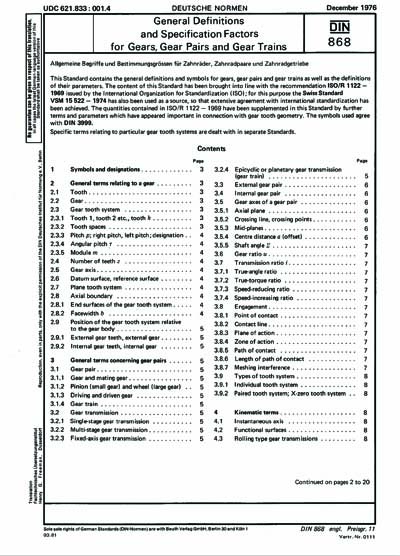DIN 868:1976 - General Definitions and Specification Factors for Gears, Gear  Pairs and Gear Trains