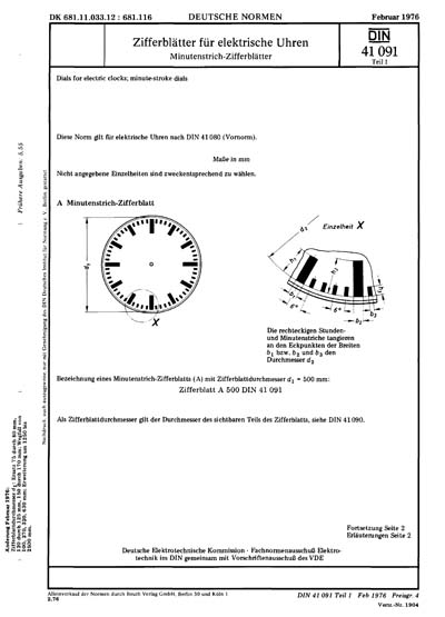 Din 41091 1 1976 De Zifferblatter Fur Elektrische Uhren Minutenstrich Zifferblatter