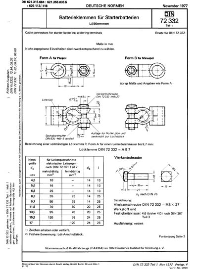 DIN 72332-1:1977 DE - Batterieklemmen für Starterbatterien