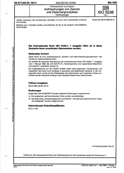 DIN ISO 5238-1:1983 DE - Textilmaschinen und Zubehör; Aufmachungen von ...