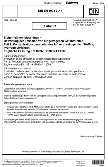 DIN EN 1093-9/A1:2008 - Safety of machinery - Evaluation of the ...