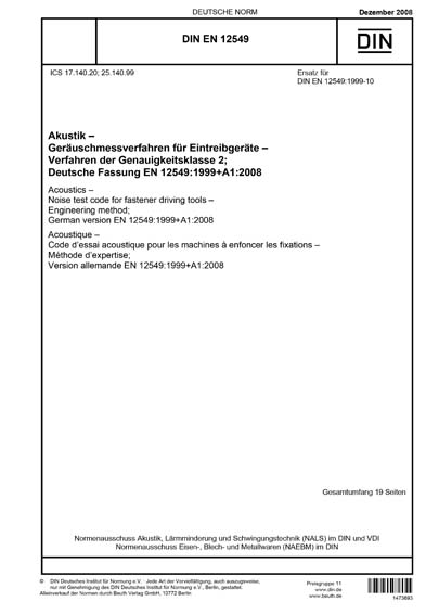 DIN EN 12549:2008 DE - Akustik - Geräuschmessverfahren für ...