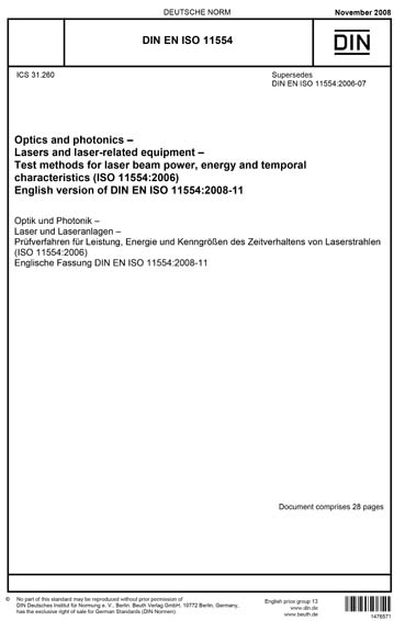 DIN EN ISO 11554:2008 - Optics and photonics - Lasers and laser-related ...