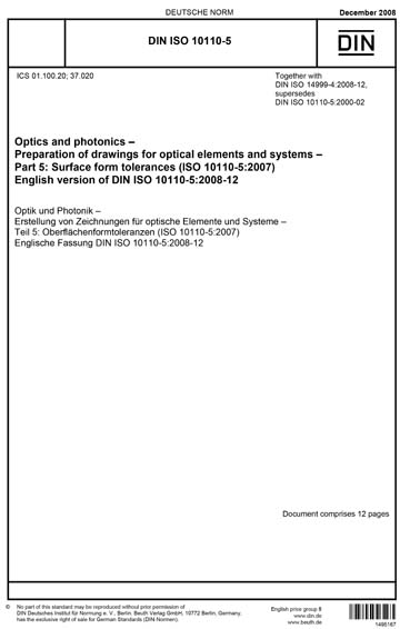 DIN ISO 10110-5:2008 - Optics and photonics - Preparation of drawings ...